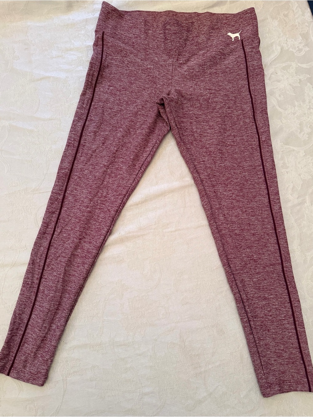 PINK by Victoria's Secret Maroon Marl Leggings with Piped Side Seams Size L